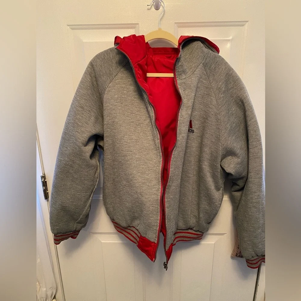 Adidas Reversible Hooded Jacket Vintage Red & Gray – Size Large
